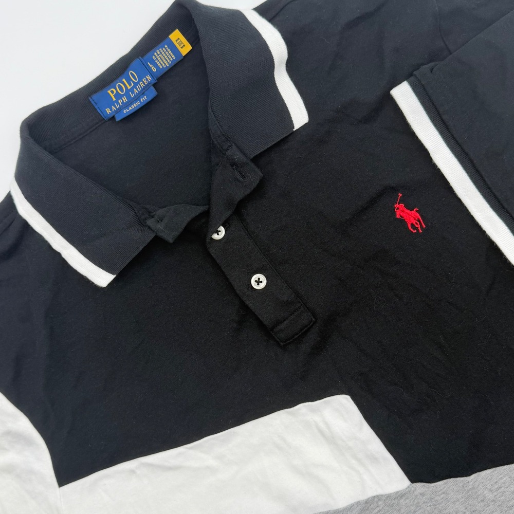 Polo Ralph‎ Lauren Men Large Black Grey White Colorblock Classic Fit Polo Shirt
